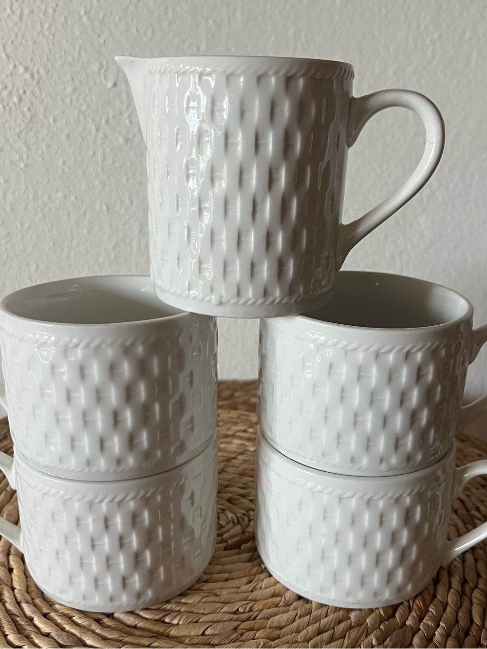 Oneida Basketweave Cups and Creamer Set